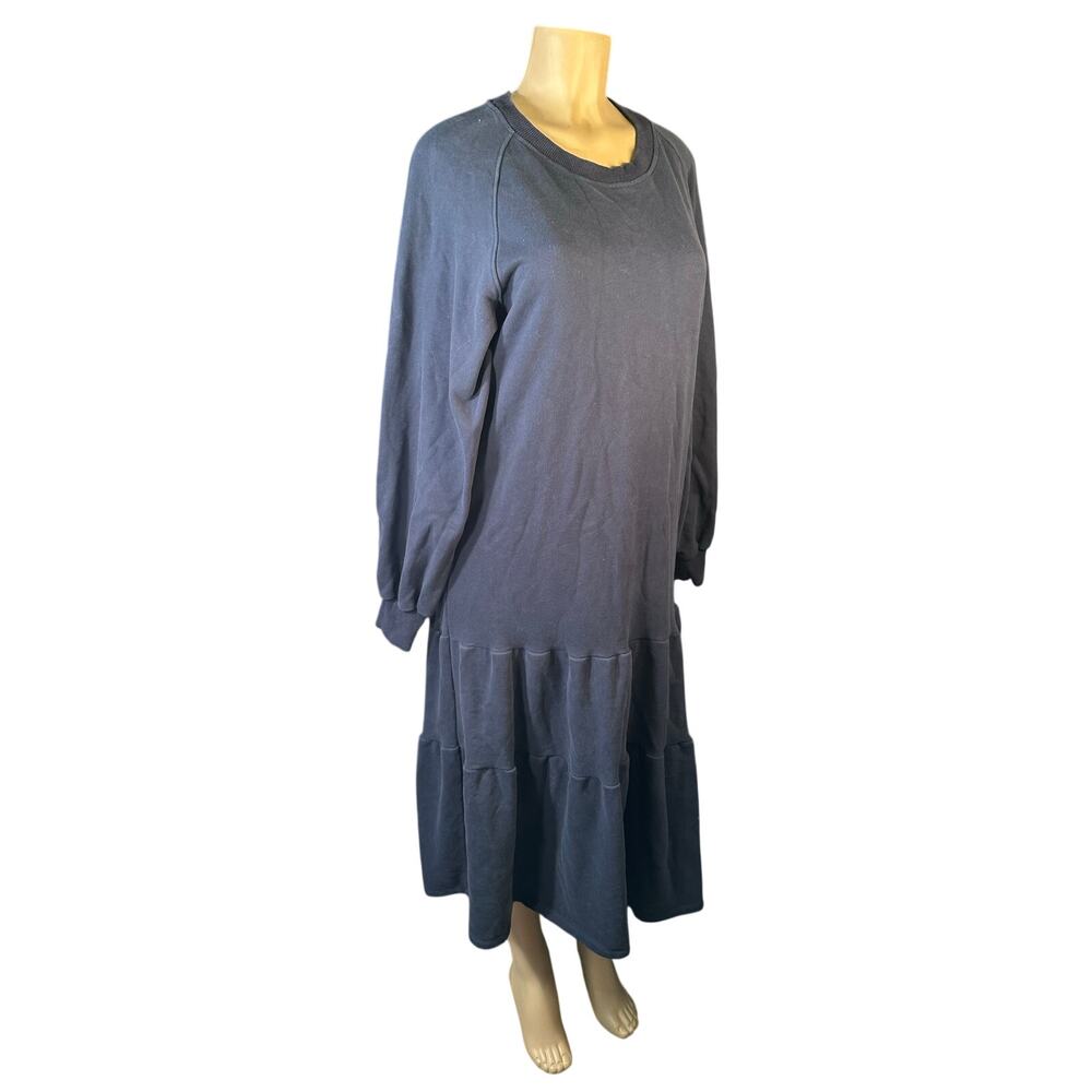 Women M Nap Crewneck Tiered Cotton Maxi Dress Long Slv Sweatshirt Black Gray